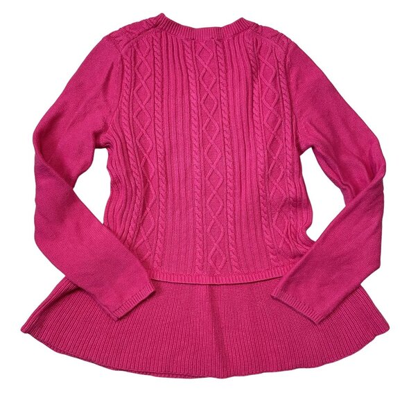 Talbots Peplum‎ Sweater Women's Petites MP Pink Barbiecore Cotton/Cashmere Blend - Picture 2 of 6